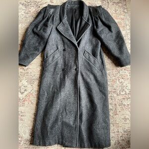 Vintage Editions Long Wool Trench Coat Oversized Shoulders